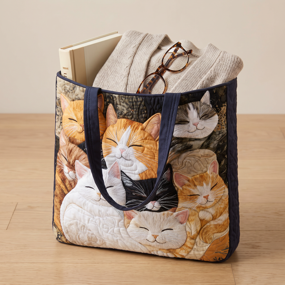 Quilted Tote Bag - Sleeping Kittens