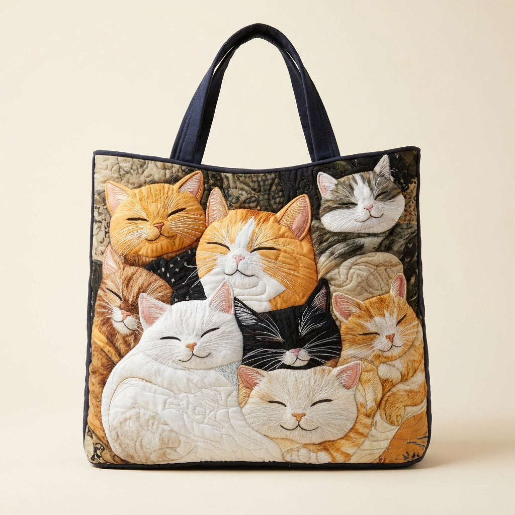 Quilted Tote Bag - Sleeping Kittens, studio photo
