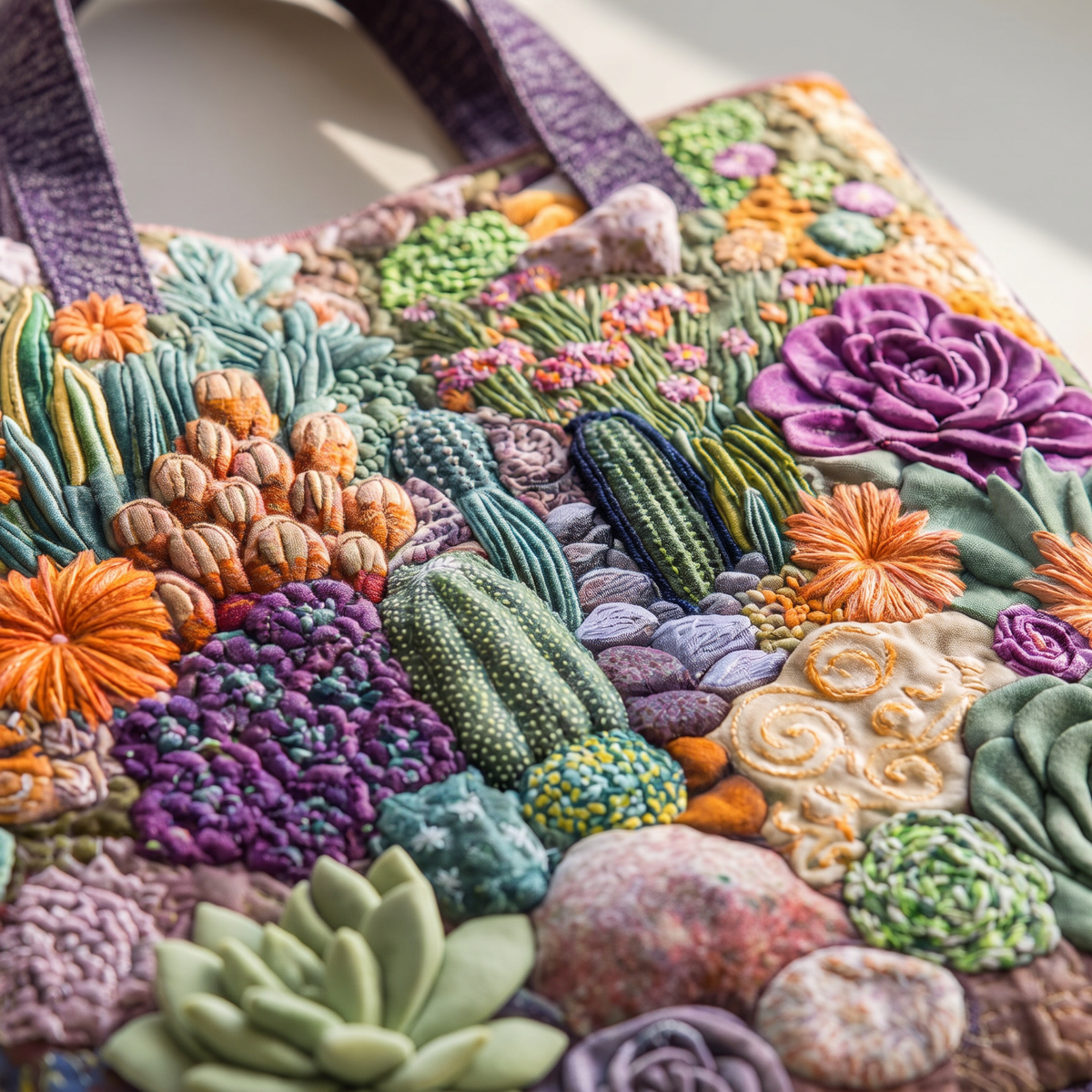 Quilted Tote Bag - Succulent Garden