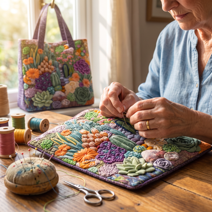 Quilted Tote Bag - Succulent Garden