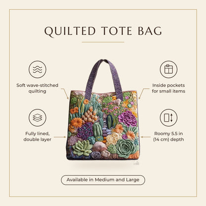 Quilted Tote Bag - Succulent Garden features infographic
