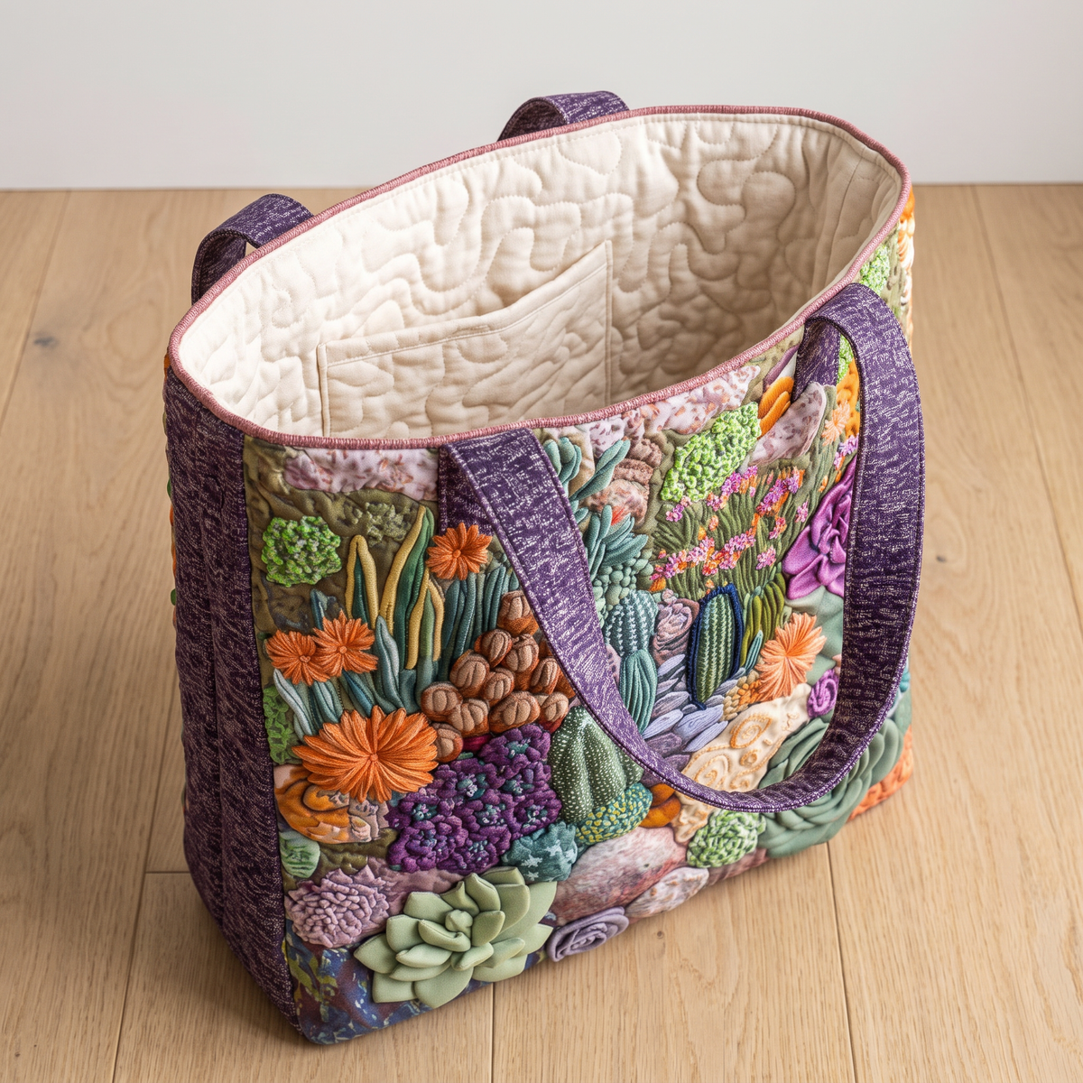 Quilted Tote Bag - Succulent Garden