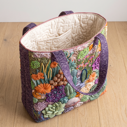 Quilted Tote Bag - Succulent Garden