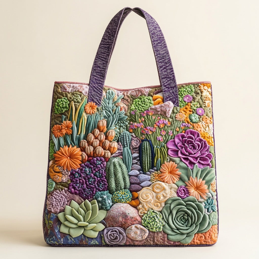 Quilted Tote Bag - Succulent Garden, studio photo