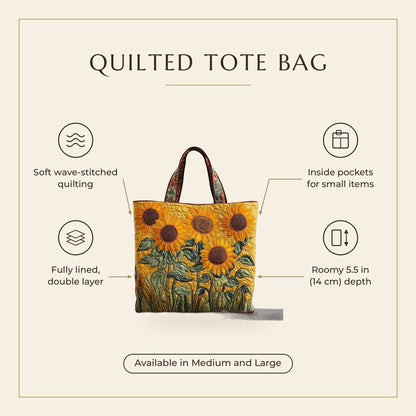 Quilted Tote Bag - Sunflowers features infographic