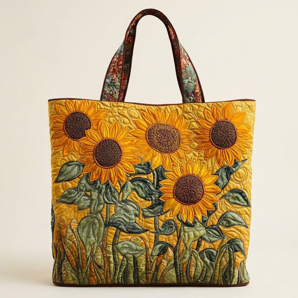Quilted Tote Bag - Sunflowers, studio photo