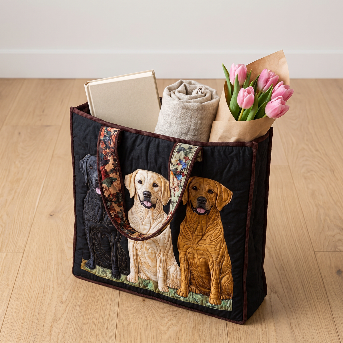 Quilted Tote Bag - Three Labradors