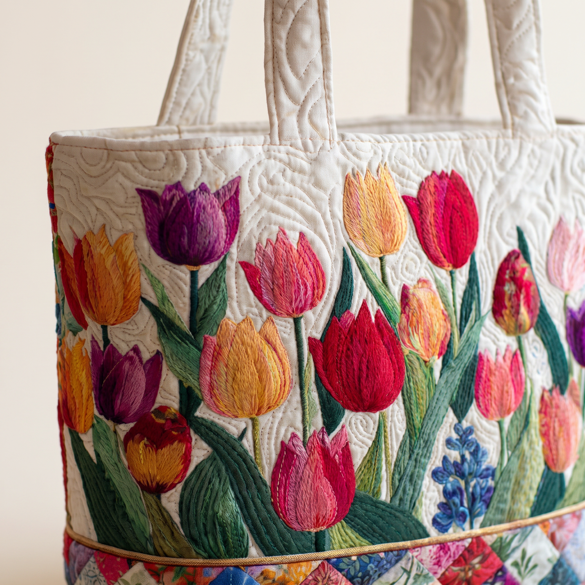 Quilted Tote Bag - Tulip Garden