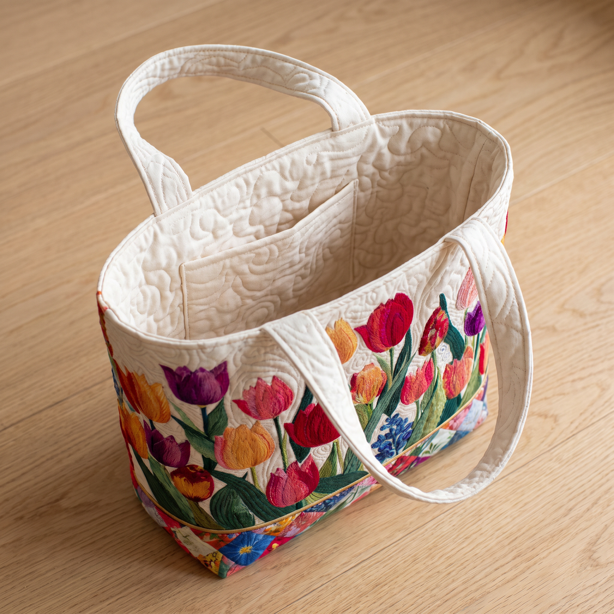 Quilted Tote Bag - Tulip Garden