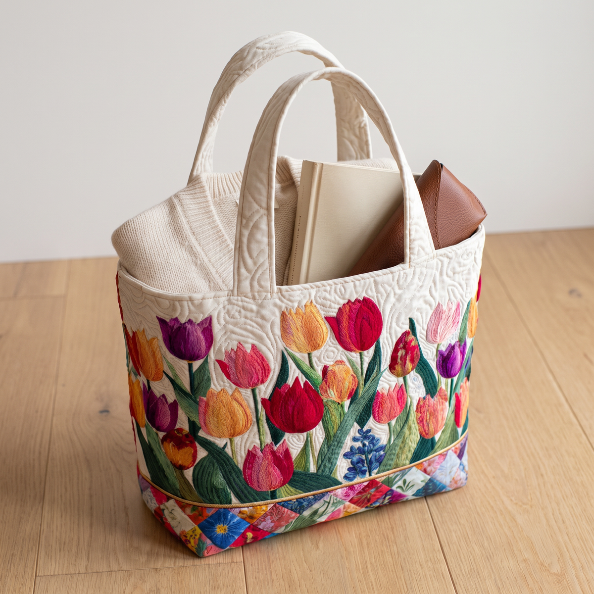 Quilted Tote Bag - Tulip Garden