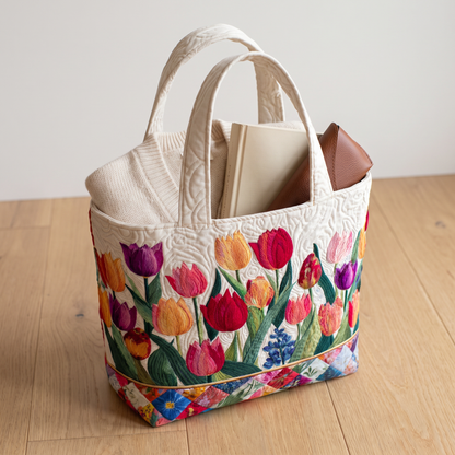 Quilted Tote Bag - Tulip Garden