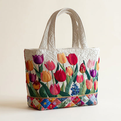 Quilted Tote Bag - Tulip Garden, studio photo