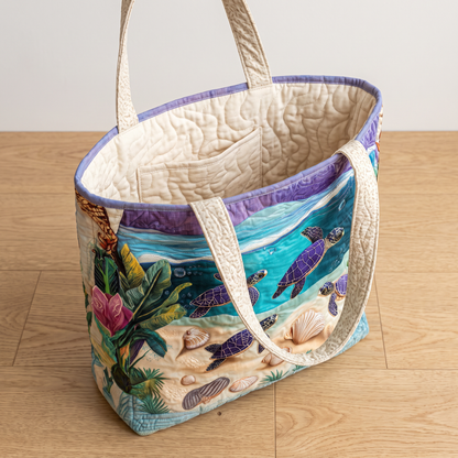 Quilted Tote Bag - Turtles in the Lagoon