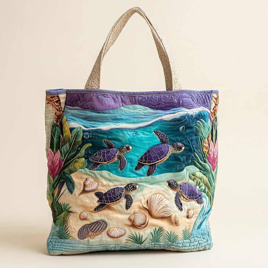 Quilted Tote Bag - Turtles in the Lagoon, studio photo