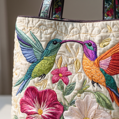 Quilted Tote Bag - Two Hummingbirds in Flight