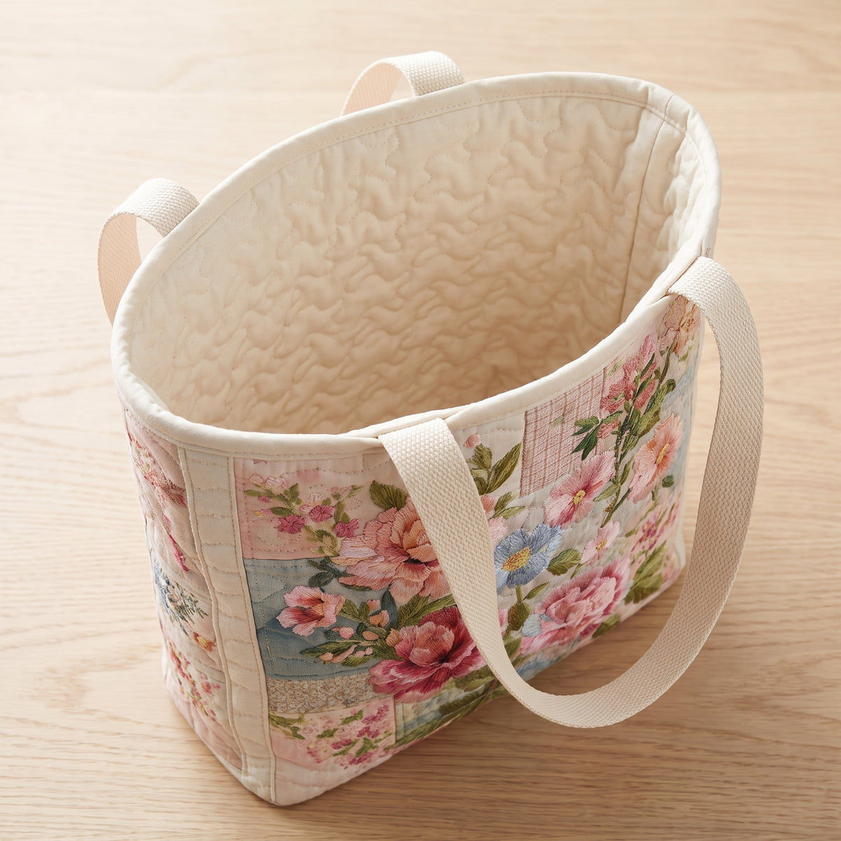 Quilted Tote Bag - Vintage Pink Roses