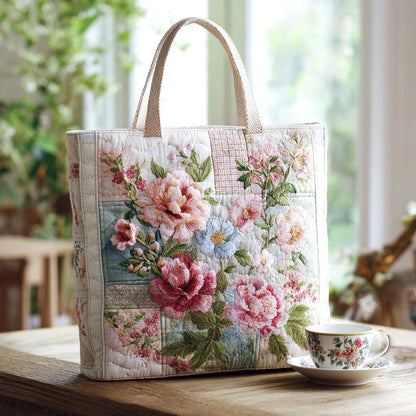 Quilted Tote Bag - Vintage Pink Roses