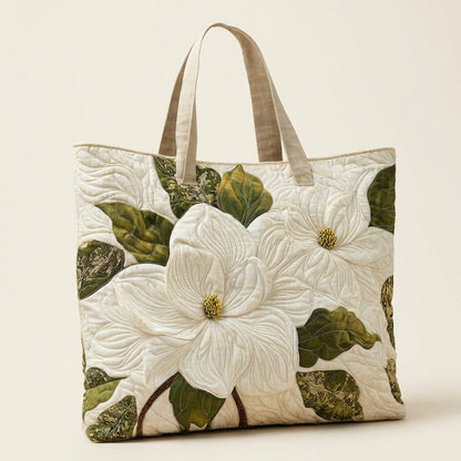 Quilted Tote Bag - White Blossoms, studio photo