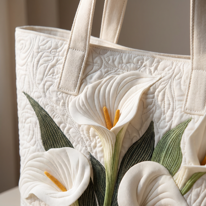 Quilted Tote Bag - White Calla Lilies