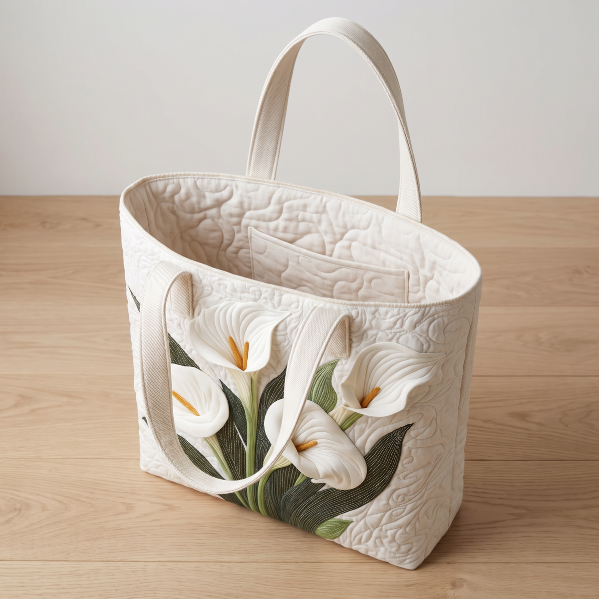 Quilted Tote Bag - White Calla Lilies