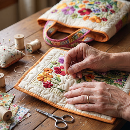 Quilted Tote Bag - Wildflower Garden