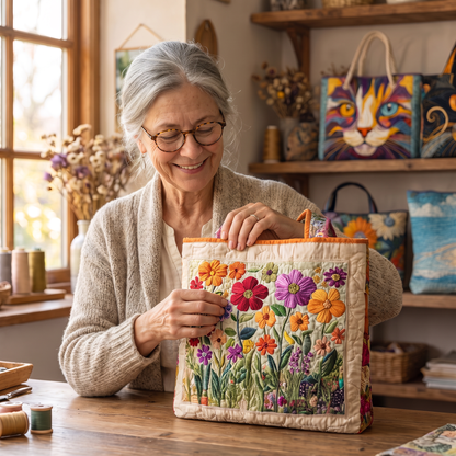 Quilted Tote Bag - Wildflower Garden