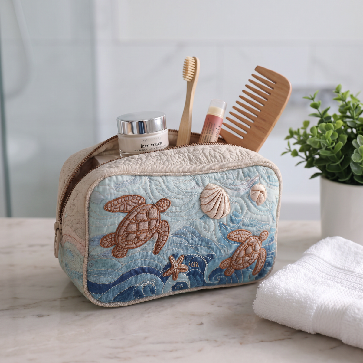 Renee - Quilted Toiletry Bag - Sea Turtle