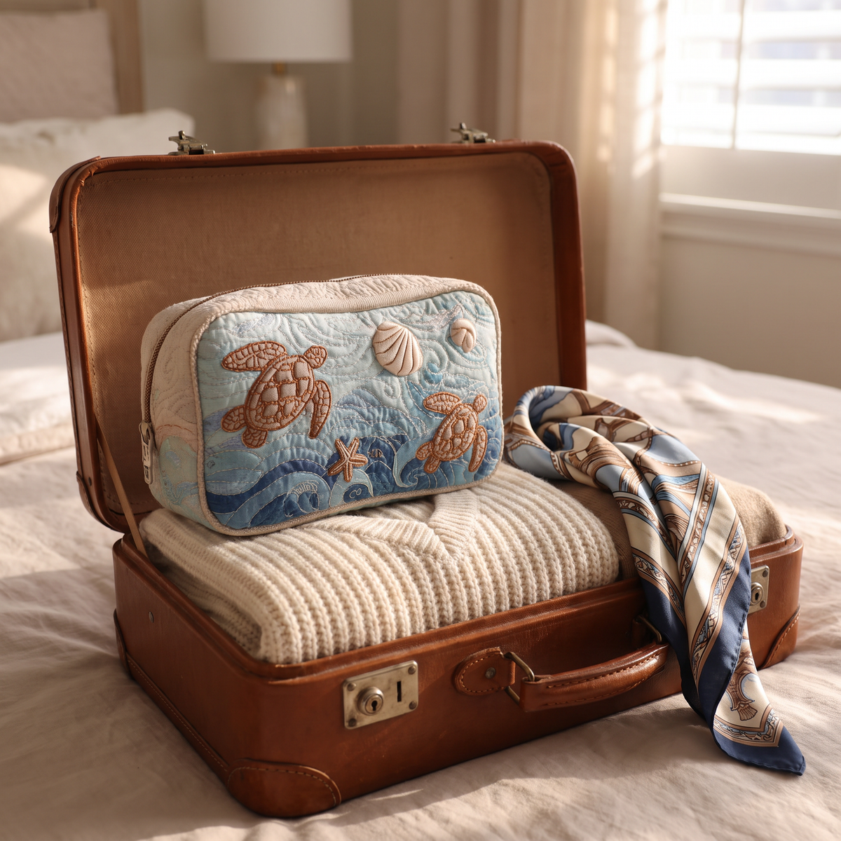 Renee - Quilted Toiletry Bag - Sea Turtle